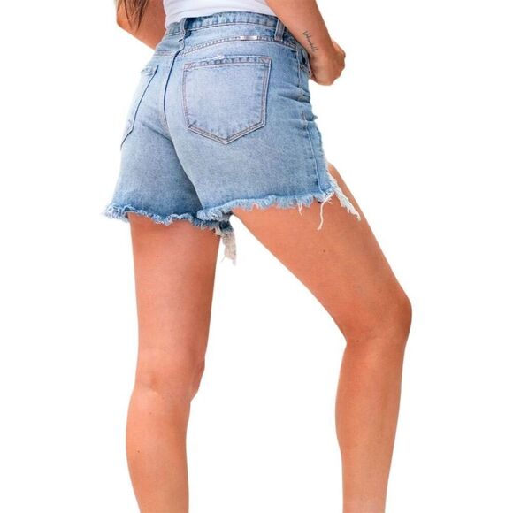 Kancan Women's Distressed Denim Cut-Off Shorts Blue Size S rainbow - Picture 6 of 12